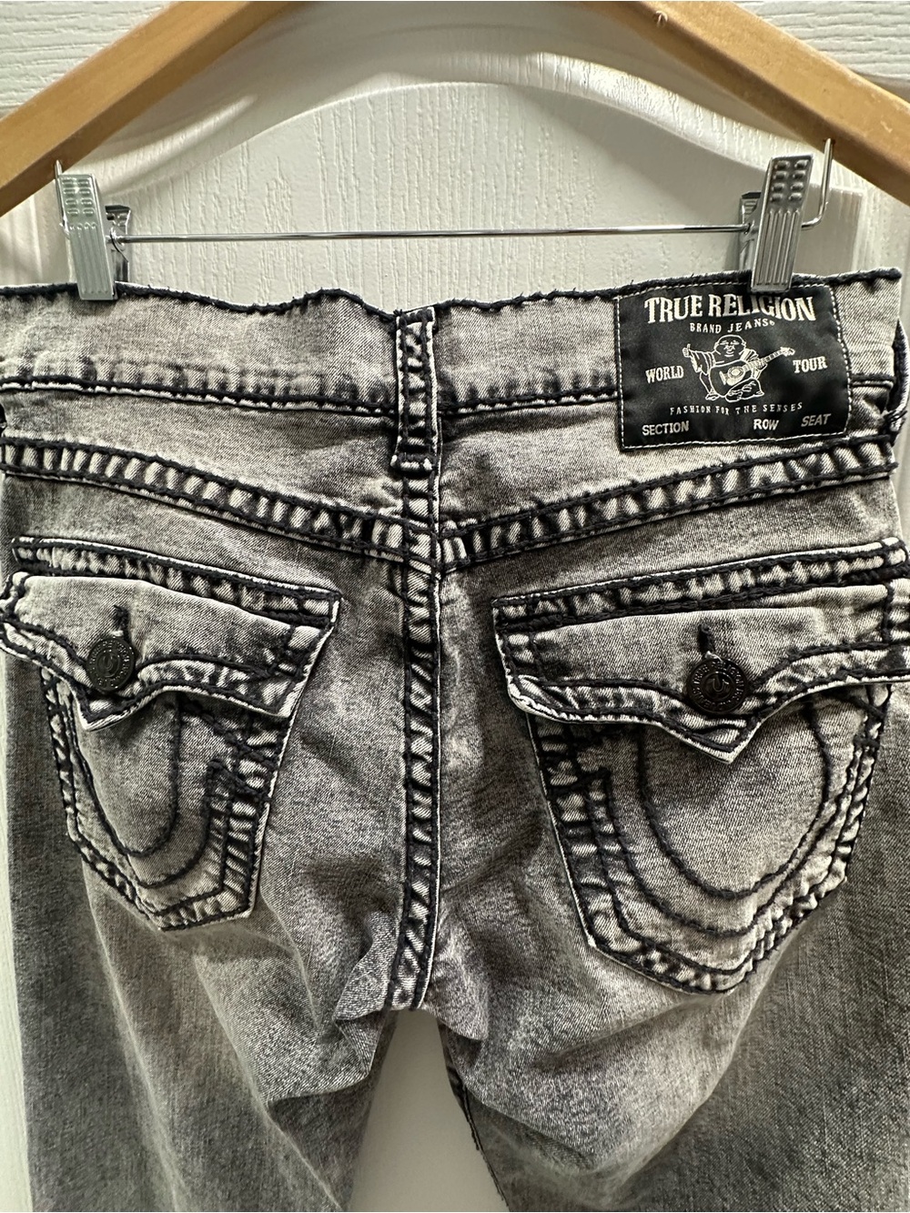 Unworn, True Religion Men's Black & Gray Acid-Wash Straight Jeans